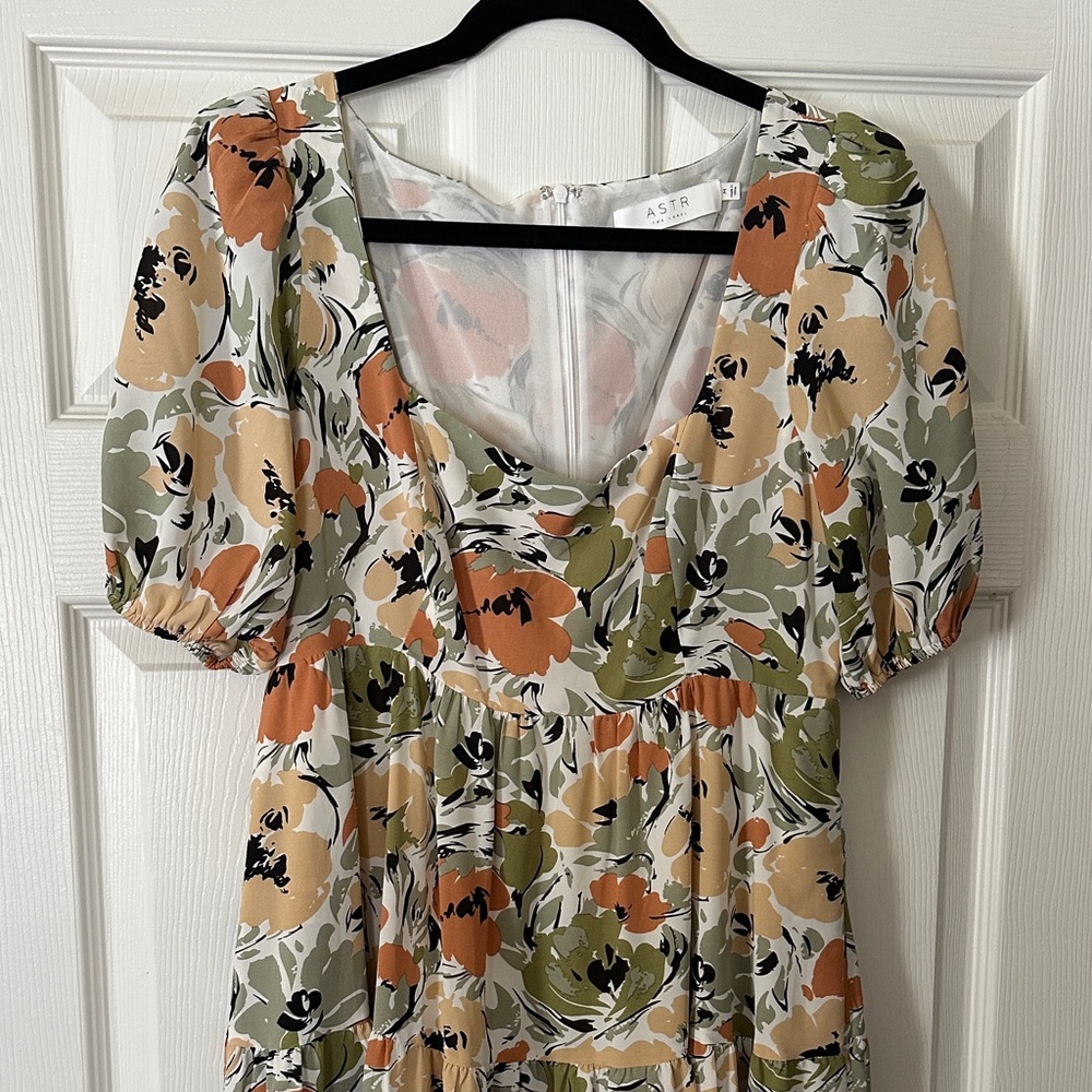 Astr Multicolor Floral Dress with Puff Sleeves
